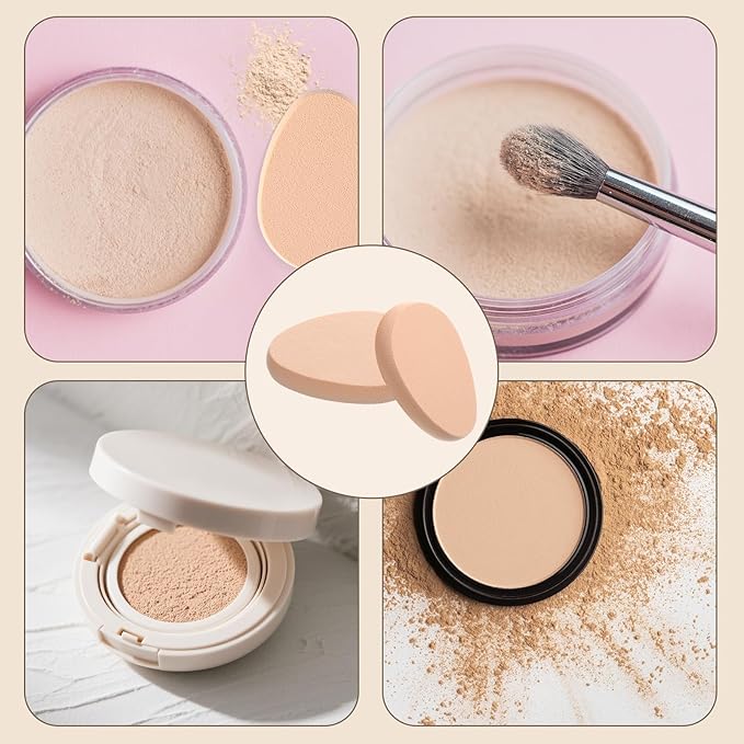 Oval Puff Set 8 Pcs Flat Makeup Sponge Facial Powder Blender Puffs Foundation Sponge Beige Beauty Egg Smooth Air Cushion Puff for Natural Easy Soft Long Lasting Beginner Friendly