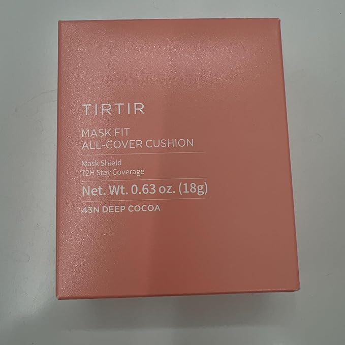 TIRTIR Mask Fit All Cover Pink Cushion Foundation | High coverage, Velvety Matte Finish, Lightweight, Flawless, Corrects Redness, Korean Cushion (#43N Deep Cocoa, Full Size, 0.63 Fl Oz)