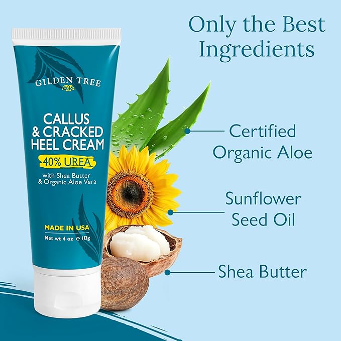 GILDEN TREE Urea Cream 40 Percent for Feet Maximum Strength Cracked Heel Treatment Foot Cream for Calluses and Dry Feet, Enriched with Shea Butter & Aloe for Moisturizing, Made in USA