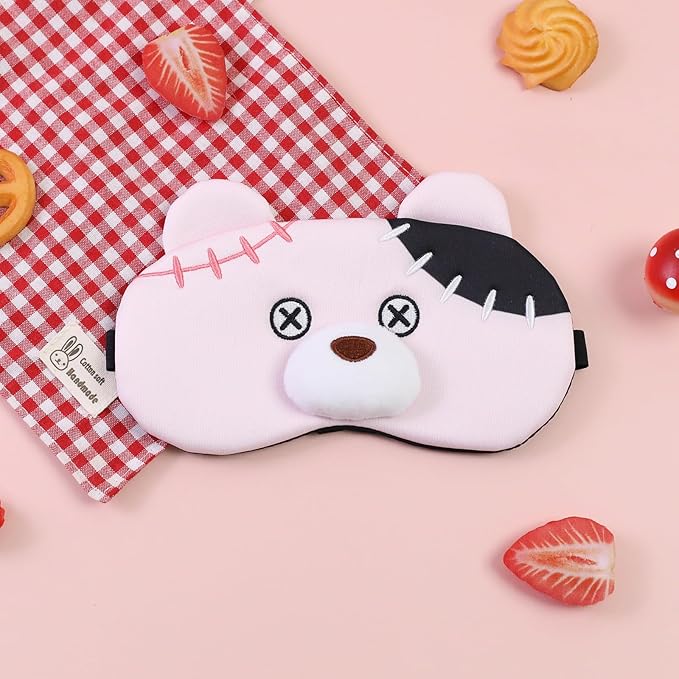 PERFECTSIGHT Sleep Eye Masks, Cute Plush Sleep Eye Cover Lightweight Adjustable Eyeshade Faux Fur Mask Cover for Women Men Kids Sleep Travel Nap, Pink Pudding Bear
