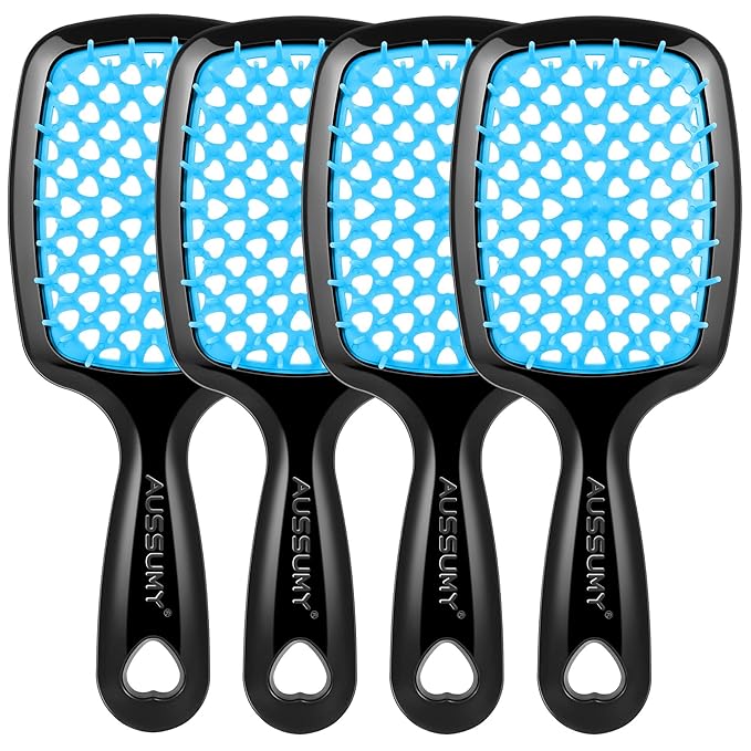 4 Pack Vented Detangling Hair Brush - Detangler Hairbrush with Soft Bristles for Effortless Tangle Free - Ideal for Wet Dry or Curly Damaged Hair for Women Men Kids