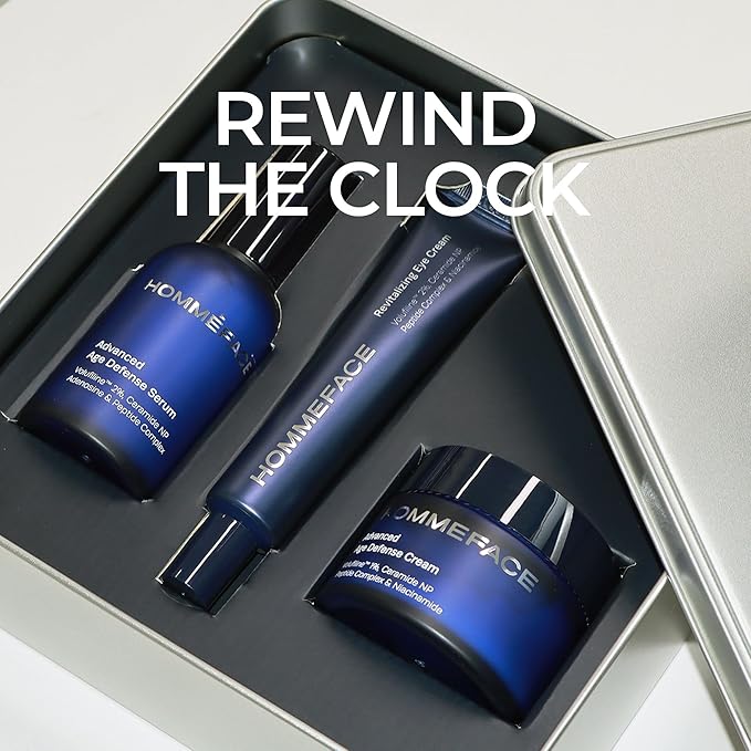 HommeFace Men’s Advanced Age Defense Anti-Wrinkle Day & Night Face Cream - Korean Skincare Technology with Volufiline, Ceramide, Hyaluronic Acid, Peptides & Collagen, 1.76 oz