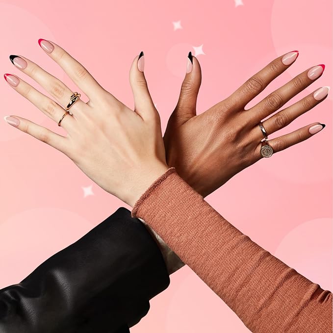 30Pcs Sky Blue French Tip Press on Nails Short Almond Nails Press ons, Short Fake Nails Almond Shaped Acrylic French Glue on Nails False Nail for Women, Natural Stiletto Nail 15 Sizes