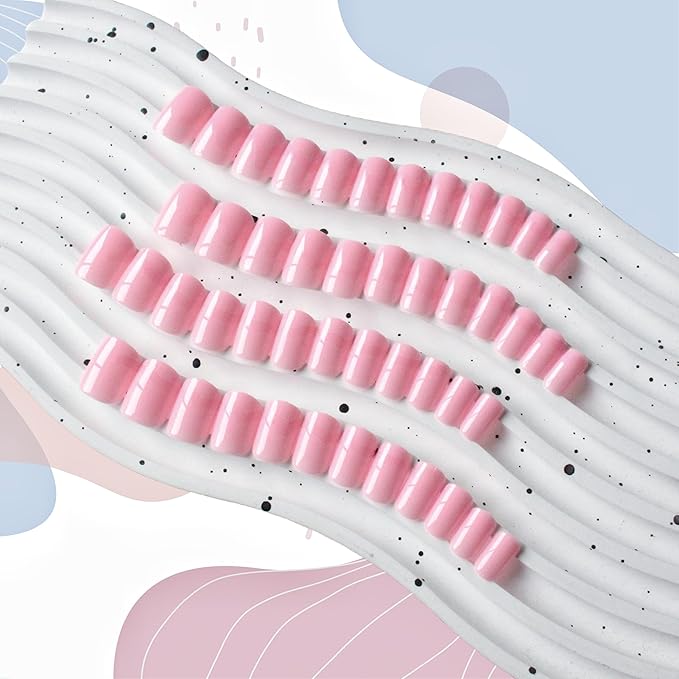 48pcs Pink Press On Nails - Short, Square, Gel, Acrylic, Natural, Handmade Thick Extra Short Nails