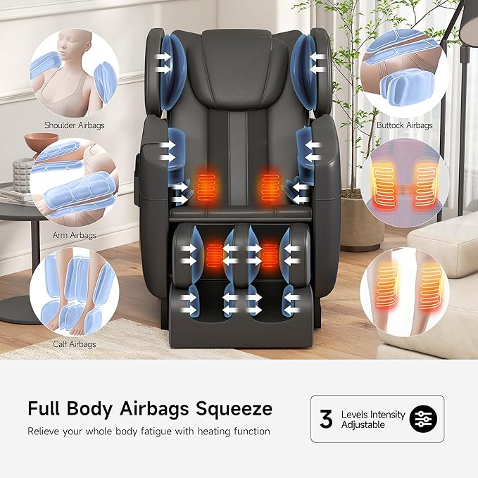 2025 Massage Chair Full Body, Zero Gravity Recliner with 6 Auto Modes, Foot Massage, Heating, Bluetooth, Black