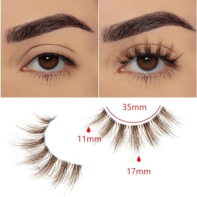 FARRED Brown Lashes False Eyelashes Natural Lashes Short Wispy Mink Eye Lash Fluffy Wispies Eyelash Natural Look 10 Pairs Fake Lashes Pack Volume Lash Strips Pestañas
