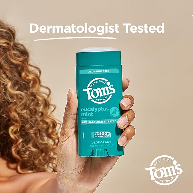Tom's of Maine Eucalyptus Mint Aluminum Free Natural Deodorant For Women & Men | Goes on Clear | Odor & Wetness Protection | Naturally Derived and Moisture-Locking Ingredients | 3.25 oz (2 Pack)