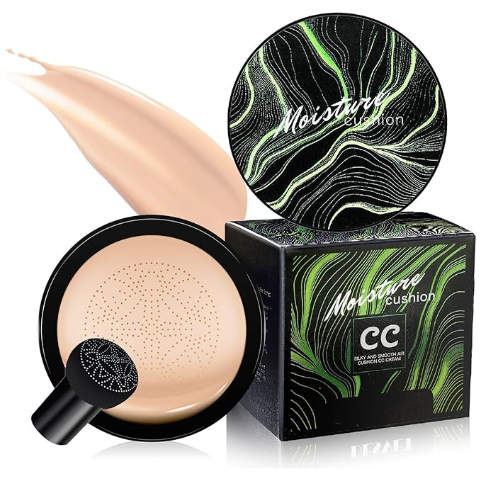 Mushroom Head Air Cushion CC Cream - BB Cream Long-Lasting Color Changing Foundation, Full Coverage Concealer for Older Women, Moisturizing & Brightening Foundation for Mature Skin Makeup (Ivory)