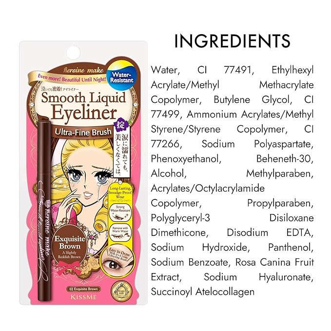 Heroine Make by KISSME Liquid Eyeliner Pen with Ultra-Fine 0.1mm Tip, Waterproof Eyeliner for Sensitive Skin, Cat Eye Liner for Long Lasting Wear, Made in Japan, SMOOTH Exquisite Brown, 1 Count