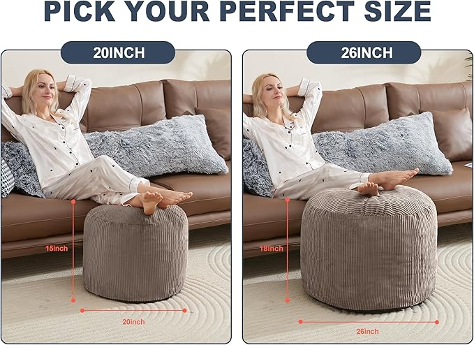 Pouf Ottoman Foot Stools Ottoman with Foam Small Corduroy Ottomans for Living Room Ottomans Pouf 20x15 Floor Poufs Foot Rest for Office Chair Brown Foot Stool Small