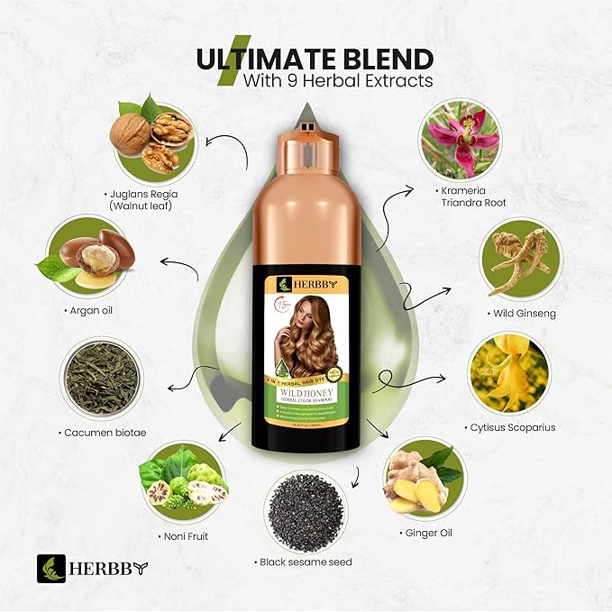 Hair Color Shampoo for Gray Hair Coverage&Color Transform with 9 Herbal Extracts –Long Lasting(6-8 Weeks),Shiny,Evenly Colored,Instant Hair Dye Shampoo&Conditioner, 500 Ml (WILD HONEY COLOR)