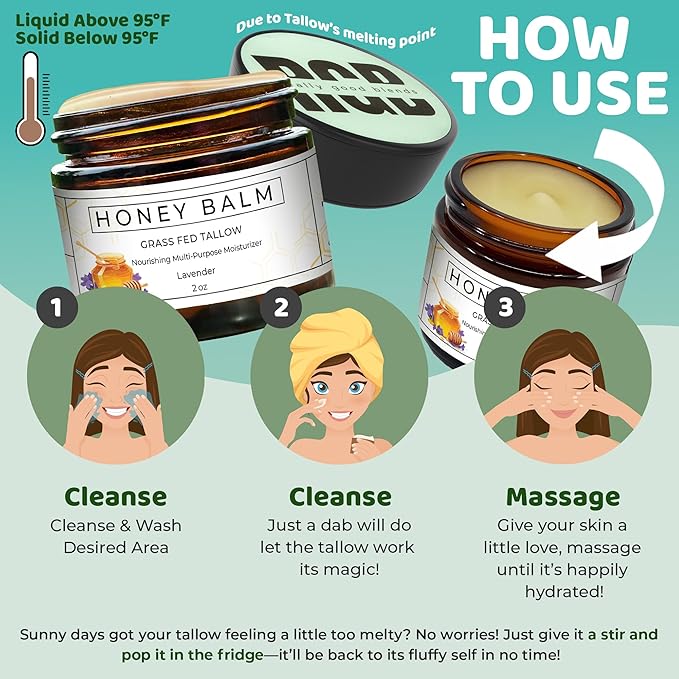 Tallow and Honey Balm, Organic Body Butter, Grass-Fed Beef Tallow for Skin, Soothing All-Natural Moisturizer for Body and Face | Made in USA - 2 oz (Sandalwood Vanilla)