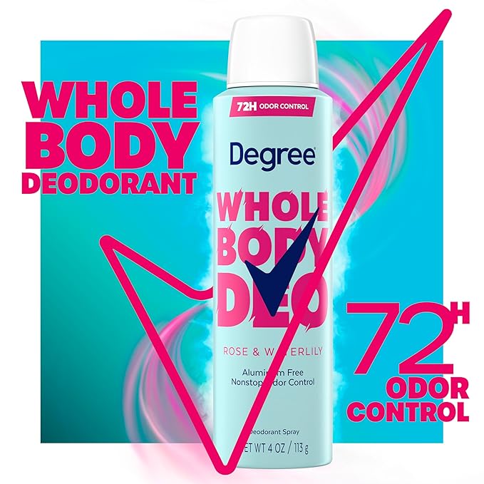 Degree Women Whole Body Deodorant Spray, Rose & Waterlily Scent, Aluminum Free 72H Odor Protection 4 oz