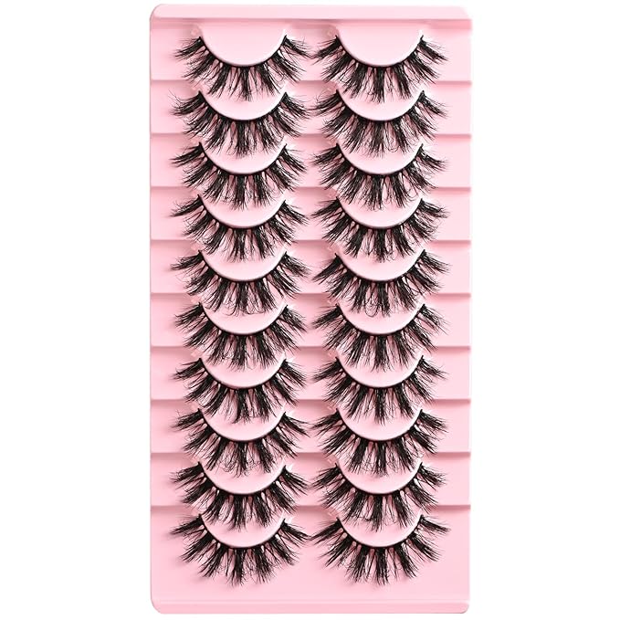 FARRED Fluffy Lashes False Eyelashes Short Wispy Eye Lash Strips 10 Pairs Separated Volume Eyelash Pack 16mm Dramatic Wispies Fake Strip Lashes Clusters Pestañas Spiky Look (C11 | 9-16MM)