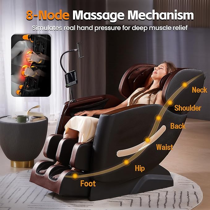 2025 Massage Chair Full Body, Zero Gravity Shiatsu Massage Recliner Chair, 10 Fixed Rollers, Waist and Foot Heating, 6 Auto Mode, Touch Screen Controller, Gift for Family (Brown)