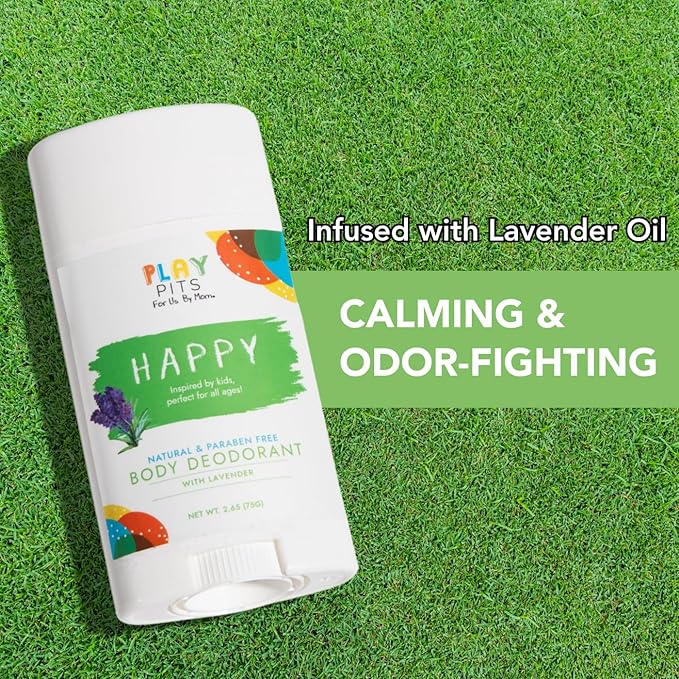 PLAY PITS - Kids Deodorant for Girls & Boys - Natural - Aluminum-Salt Free - Safe for Sensitive Skin - Variety Pack - SUGA, SONSHINE, & HAPPY – Clean, Non-Toxic, & Paraben Free - 2.65oz - 3 pack