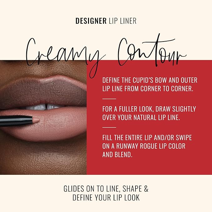 Runway Rogue Designer Liner Lip Pencil, Matte Light Sandy-Beige Lip Liner Pencil and Lip Liner Sharpener, ‘Spotlight’