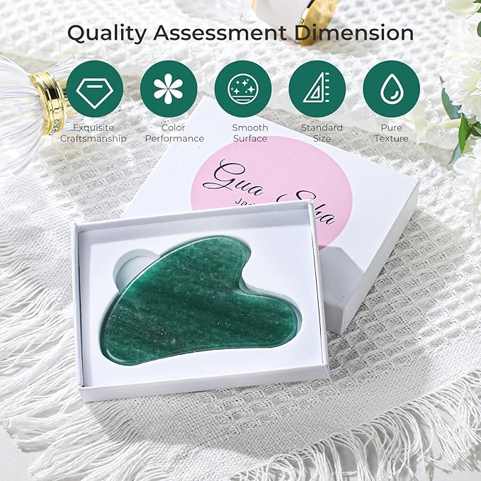 Dark Green Gua Sha Massage Tool, Natural Jade Scraping Facial Tool for Spa Acupuncture Therapy Using, Neck Beauty Slimming Massager for Face, Arms and Neck Massage