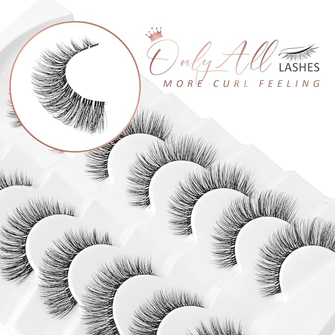 Onlyall Natural Eyelashes Mink False Eyelashes Natural Wispy Lashes Soft Clear Band Lashes Fluffy False Lashes 14MM A11