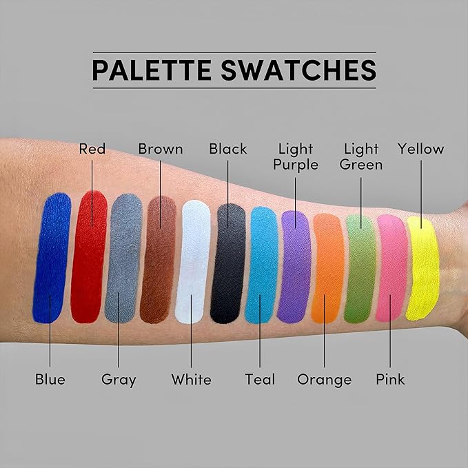 Narrative Cosmetics Primary Colors 12-Pan Palette - Vibrant Water-Activated Makeup for Face & Body Painting - Ideal for Cosplay, Theater & Artistic Makeup Creations