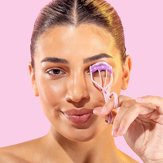 THE QUICK FLICK Eyelash Curler, Stainless Steel Eyelash Curler with Comb, Safe & Gentle on All Eye Shapes, Pink Eyelash Curlers for Separated & Curled Lashes, Travel-Friendly Eyelashes Curler