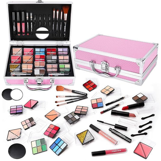 Makeup Kit for Women Girls, Fashionable Make Up Present Set for Beginners Professionals Traveler with Case, Makeup Essential with Eyeshadow Palette, Lip Gloss, Mascara,Foundation Face Primer(Pink)