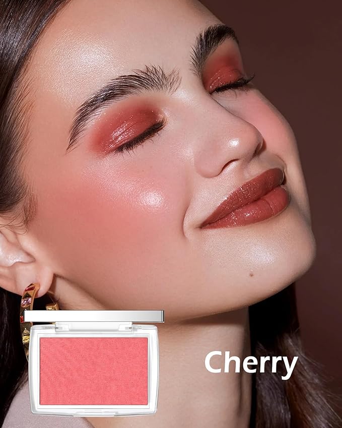 Powder Blush Palette, Matte Powder Makeup Blush for Cheeks, Natural Glow Face Blush Contour Palette, Lightweight, Smooth, Highly Pigmented Buildable Color, Long-lasting All-Day Face Enhancing -#Cherry