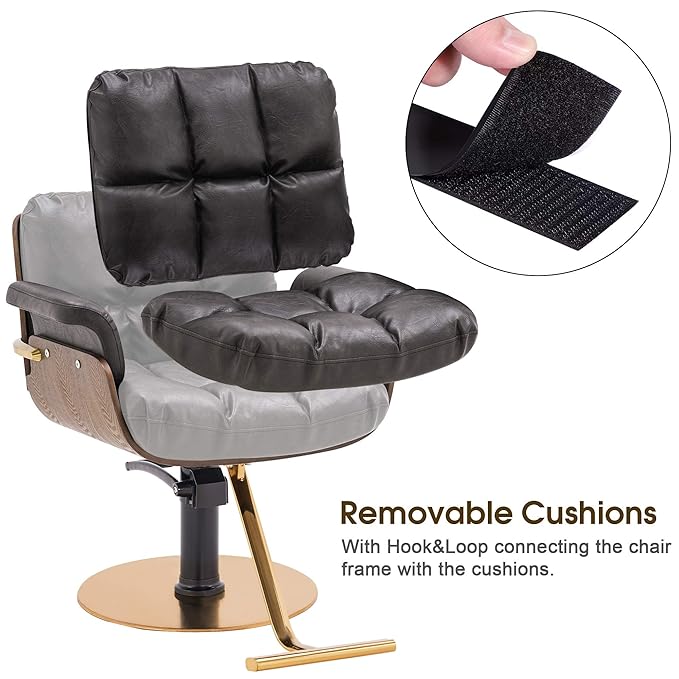 BarberPub Salon Chair Hydraulic Barber Chair Curved Wood Frame Hair Cutting Beauty Spa Salon Styling Equipment 3071 (Brown)