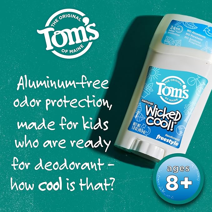 Tom's of Maine Aluminum-Free Wicked Cool! Natural Deodorant for Kids, Freestyle, 1.6 oz. 3-Pack (Packaging May Vary)
