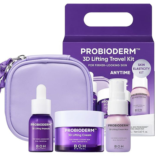 BIOHEAL BOH Probioderm 3D Lifting Travel Size Skin Care Kit | Korean Skincare Set for Firming & Hydration, with Ampoule, Face Moisturizer & Serum Spray | Mini Travel Essentials & Gift Set for Women