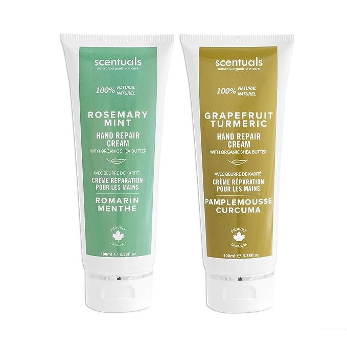 Hand Cream Set of 2, with Shea Butter, Cocoa Butter, Argan & Almond oil, Moisturizing Dry Hands. Rosemary Mint + Grapefruit Turmeric (100ml x 2/3.38 fl.oz x 2)