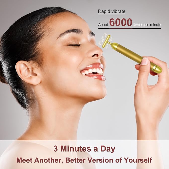 Elitzia T-Shape Beauty Pulse Face Massager 24k Golden Facial Vibration Lift Massage Tools Promote Absorption Improve Multifunctional Can Be Used for Relaxing Face Eyes Head and Ears Portable ETGB001