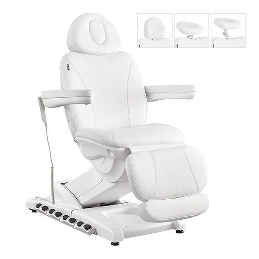 Dir Spa Full Electrical 4 Motor Facial Beauty Bed - Doctor, Tattoo, Medical, Podiatry Chair with Thermal Heated Seats Apollo, White