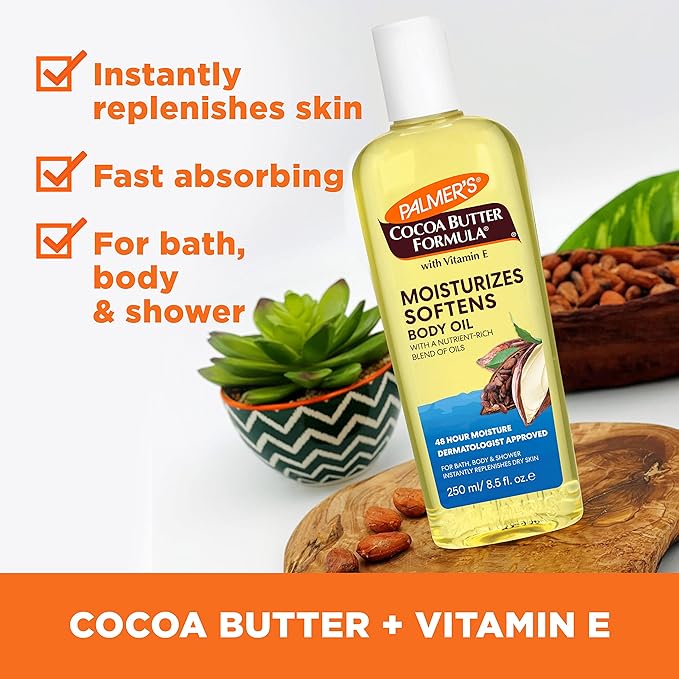 Palmer's Cocoa Butter Body Oil + Body Lotion, Value Skin Care Bundle for Dry Skin, Provides 48 Hour Moisture to Dry, Rough Skin, Includes 1 Moisturizing Lotion (13.5 fl oz) and 1 Skin Oil (8.5 fl oz)