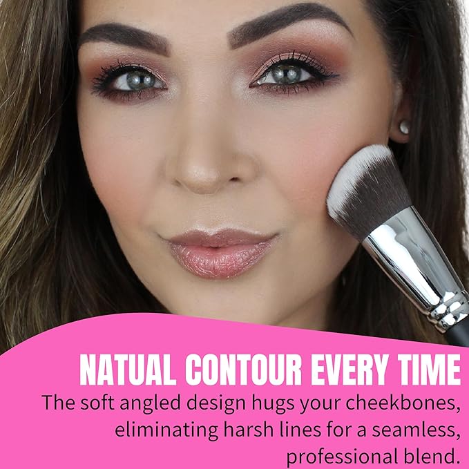 Beauty Junkees Blush Brush Angled for Cheeks - Cream Blush Brush & Bronzer Brush for Liquid, Cream, Powder - Synthetic Bristles, No Shedding