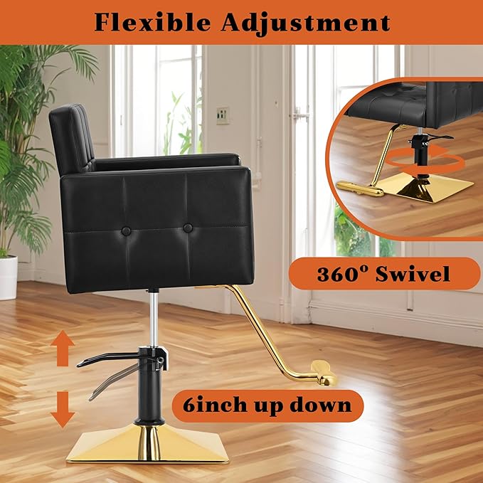 Black Hair Salon Chair for Hair Stylist Wide Seat, Hydraulic Barber Chair for Home, Beauty Salon Styling Stylist Chair, Spa Cosmetology Shampoo Hairdressing Reclining Braiding Armchair