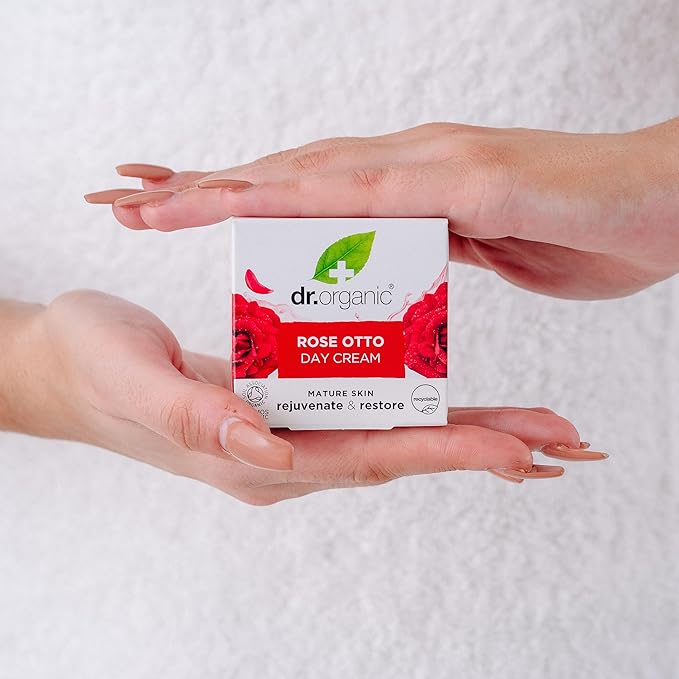 Dr. Organic Rose Otto Day Cream | Hydrates and Rejuvenates, Supports Healthy-Aging, Natural, Certified Organic, Paraben & SLS-Free, 50 mL / 1.7 fl oz