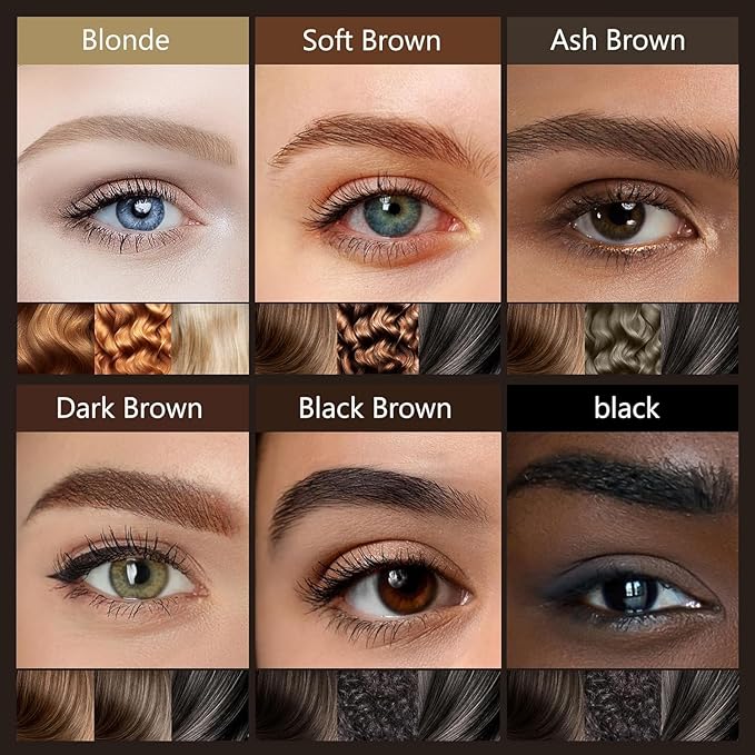 Waterproof Eyebrow Pencil with 4 Tip Microblading Pen and Dual-ended Brush, for Natural-Looking Brows, Long-Lasting, Black Brown