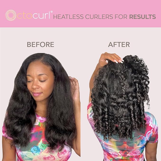 Octocurl Heatless Hair Curler - No Headband Octopus Curler - Overnight Curls for Short Hair (Satin - Black)