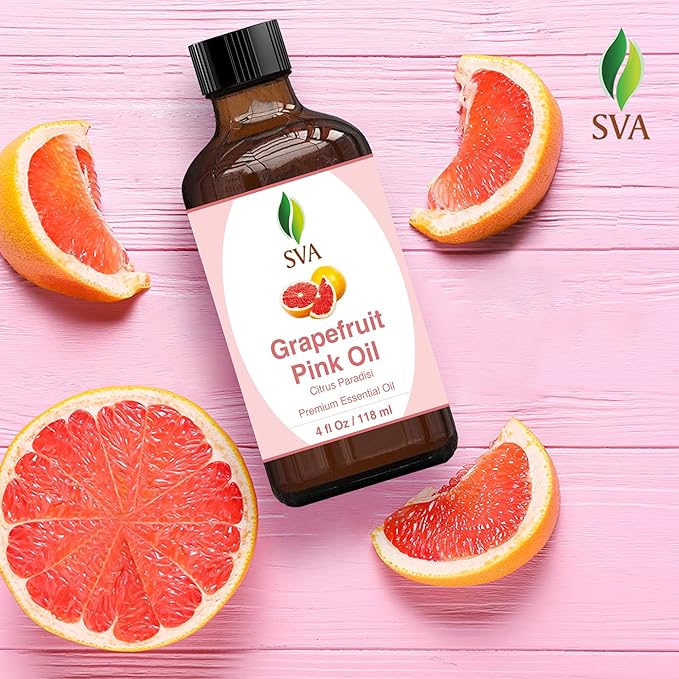 SVA Grapefruit Essential Oil Pink – 4 Fl Oz – 100% Natural Grapefruit Oil - for Diffuser, Hair Care, Face, Skin Care, Aromatherapy, Scalp and Body Massage, Soap and Candle Making - with Dropper