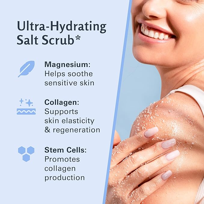 Magnesium Body Scrub for Sore Muscles, Exfoliation, Relaxation and Deep Hydration | Calming & Moisturizing Mineral-Rich Dead Sea Salt Formula With Collagen, Stem Cell & Shea Butter, 16 OZ (453 G)