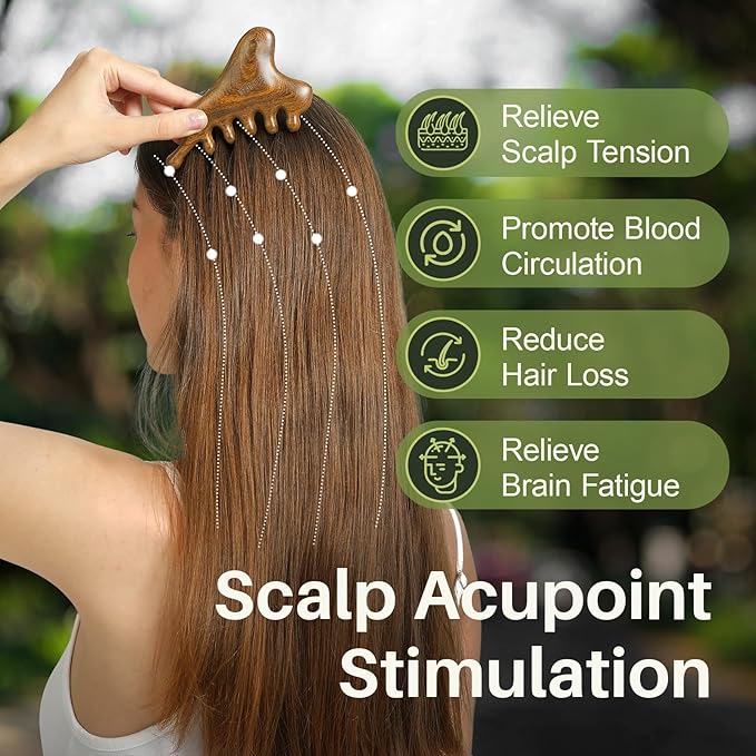 RHOS Multifunctional Wooden Gua Sha Tool｜Scalp Massager for Hair Growth｜Massage Comb for Whole Body｜Jaw Line Lifting｜Face Sculpting｜Lymphatic Drainage｜Body Massage