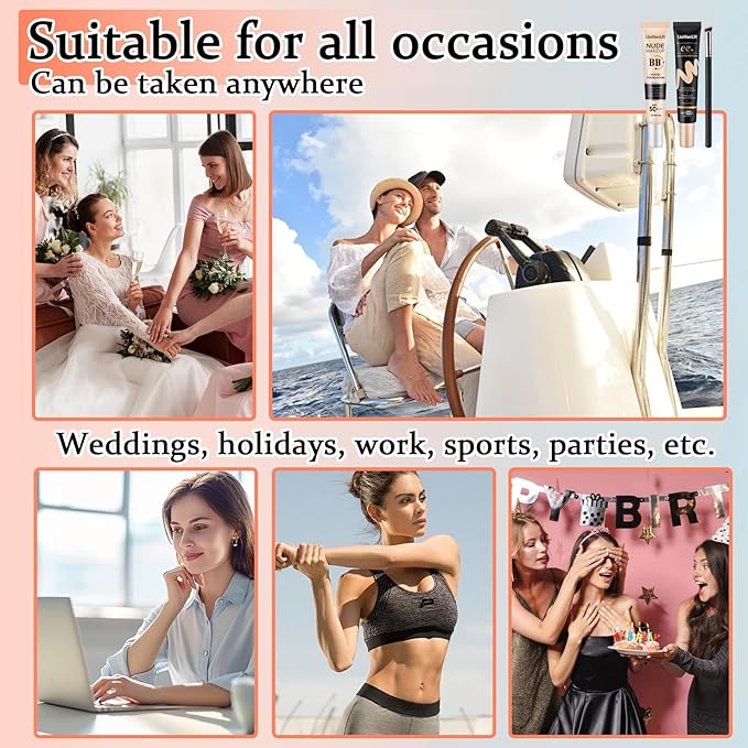 Full Coverage Concealer Foundation,Oil Control Long Lasting Lightweight BB Cream Tinted Face Moisturizer with SPF 50+ PA+++,Moisturizing CC Cream Liquid Foundation Makeup Brush Set（2 Pack）