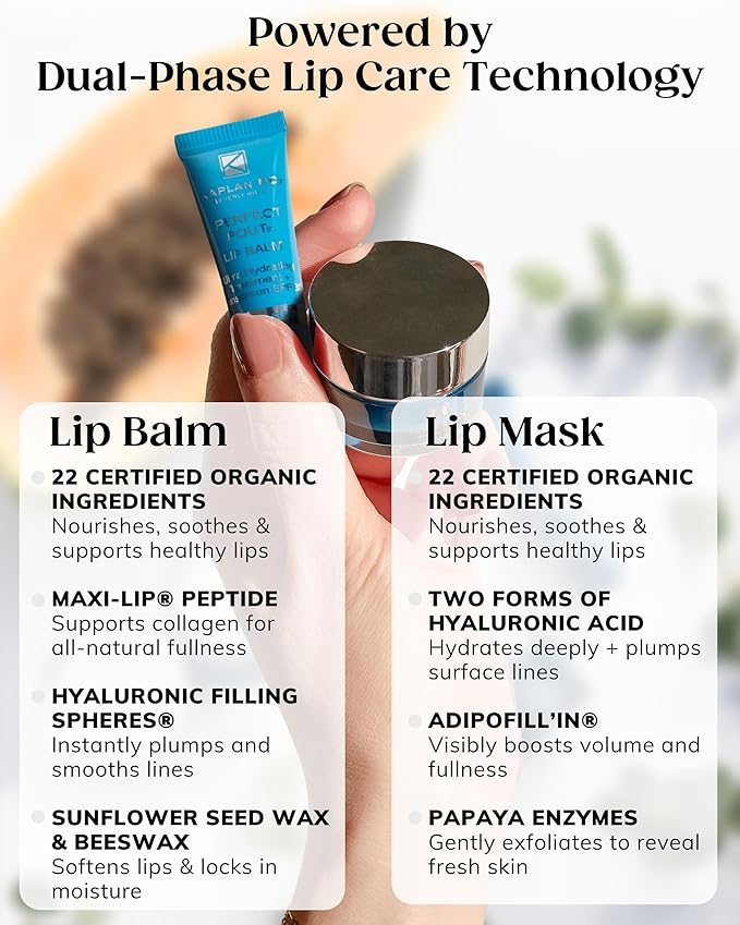 KAPLAN MD Perfect Pout Lip Mask & SPF 30 Lip Balm Duo – Hydrating Treatment with Hyaluronic Acid – Lip Mask (1 oz) + Rose Blush Balm (0.35 oz)