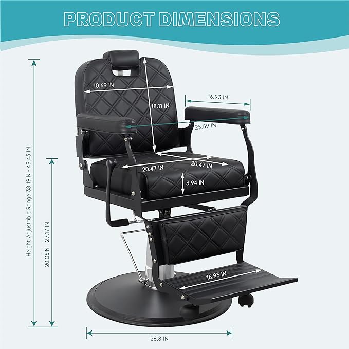 Barber Chair Hair Salon Chair,Heavy Duty 700 LBS, for Hair Stylist Barber Beauty Tattoo Massage(Black Black)