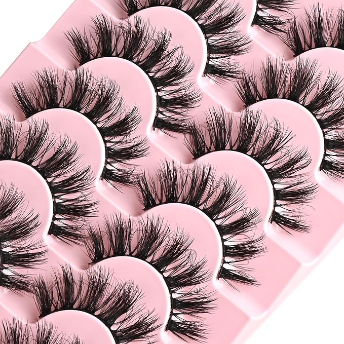 FARRED Fluffy Lashes Natural Eyelashes Short Wispy Eye Lash Strips 7 Pairs Separated Volume Eyelash Pack 16mm Dramatic Wispies Fake Strip Lashes Clusters Cat Eye Pestañas Spiky Look (A17 | 9-16MM)