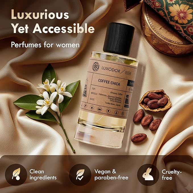 Coffee Chica - Inspired by Goods Girls pheromones perfumes for women cologne - dupes fragrances - Clean ingredients - Paraben Free Vegan - 3.4 fl. oz (100ml) with perfume oil 10 ml roll-on