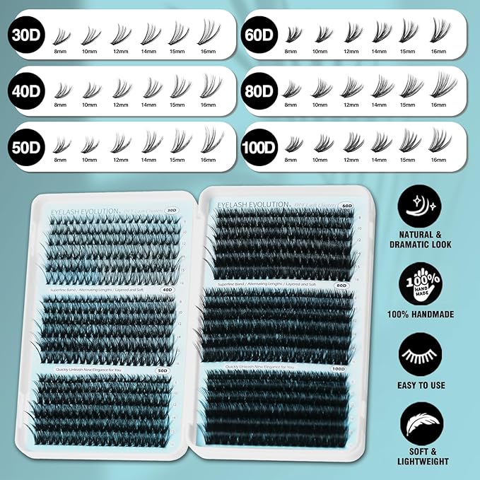 DIY 30-100P Lash Extension Kit Bond and Seal Tweezers Individual Volume Lash Clusters C Curl clut Individual Lashes Lash Clusters Kit Thick Eyelash Extension Kit 708pcs Thin Band