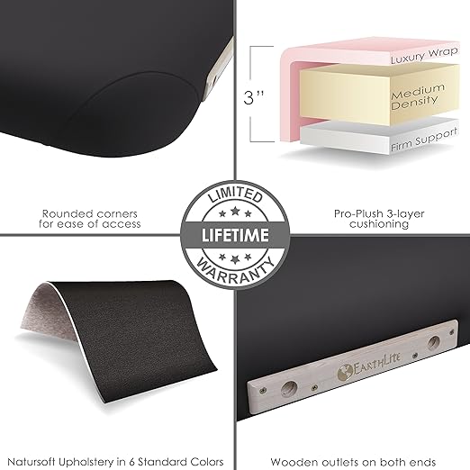 EarthLite Ellora Electric Lift Massage Table, Flat Table Top, Made in USA, 32" x 73, Black