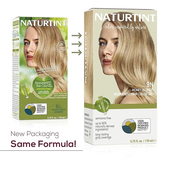 Naturtint 9N Honey Blonde Permanent Hair Color (Pack of 1), Ammonia Free, Vegan, Cruelty Free, up to 100% Gray Coverage, Long Lasting Results (Packaging may vary)